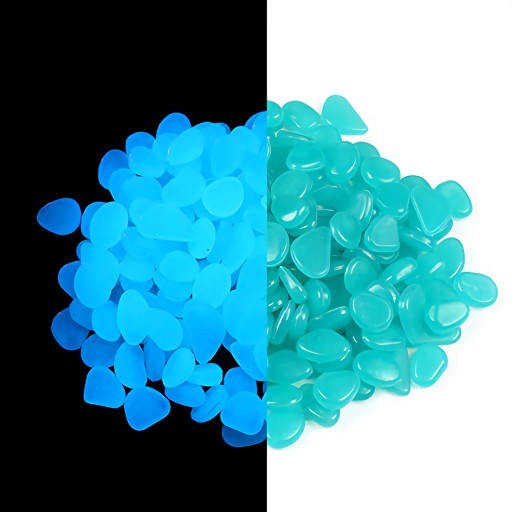ŽIARENÉ KAMENE Fluorescenčné MODRÉ kamienky ŽIARENIE V TME 50 ks