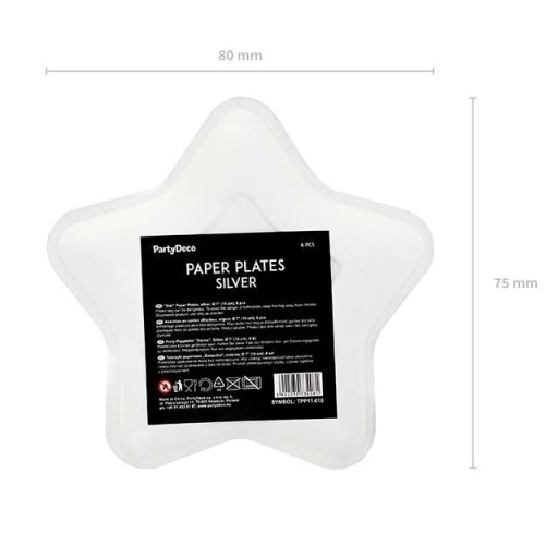 Papierové taniere STAR, strieborné, chrómové, 6 ks