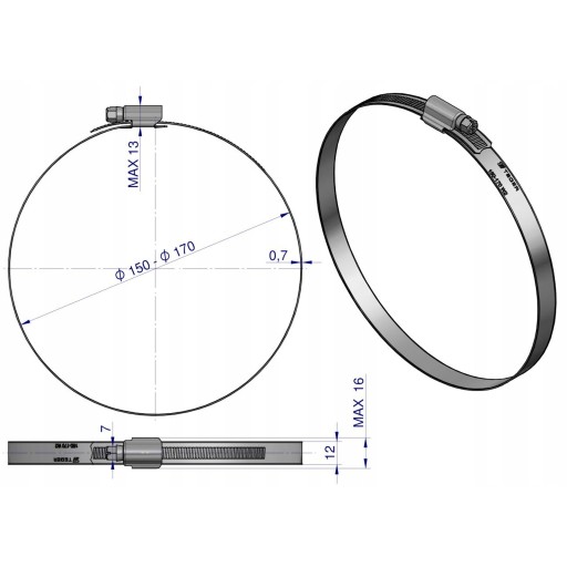 Upínacia páska 150-170mm W2 12mm Teger červ