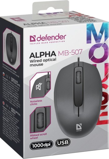 Drôtová myš Defender Alpha MB-507, tichá, bez kliknutia, 1000 dpi