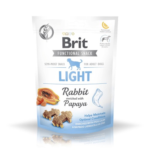 BRIT LIGHT funkčná maškrta pre psov Králik s papája 150g