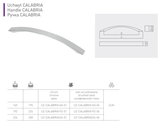 Nábytková úchytka CALABRIA GTV CHROM, rozteč 160