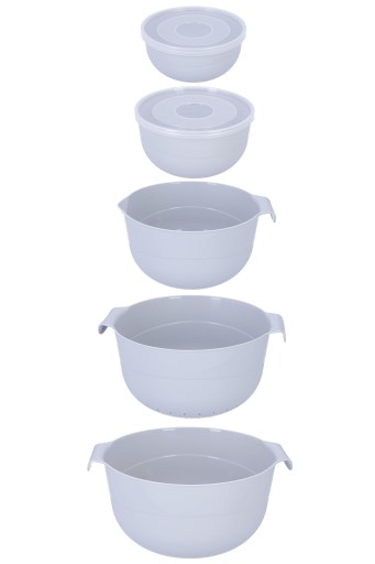 SET MISOV: plastová misa, sada 5 kusov, s cedníkom a 2 viečkami