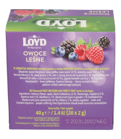 Ovocný čaj Lesné plody Kvet ibišteka Arónia Sladké drievko 20 T LOYD