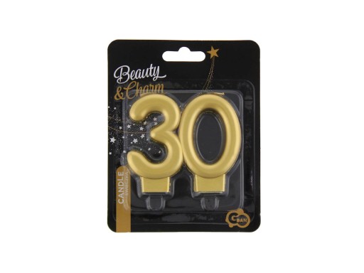 Sviečka číslo 30 BIRTHDAY, zlatá, metalíza, B&C, 8 cm