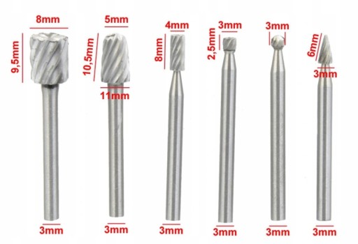 Fréza so stopkou mastifa 3,2 mm rašple na drevo, frézy na profily 6 ks.