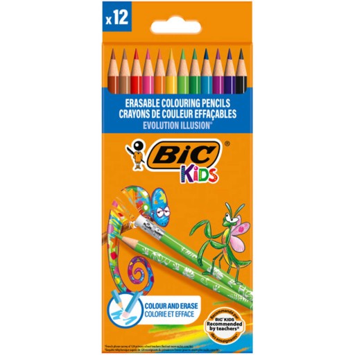 CERÚŽKOVÉ PARAELKY S GUMAČOU BIC KIDS EVOLUTION ILLUSION 12 KS. MIX FARIEB