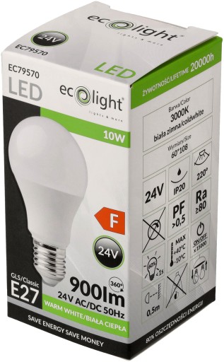 LED žiarovka E27 10W 24V Teplá farba 900lm