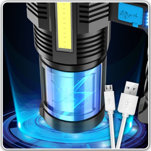 Multifunkčná, nabíjateľná LED baterka, svetlomet, USB NABÍJACIE