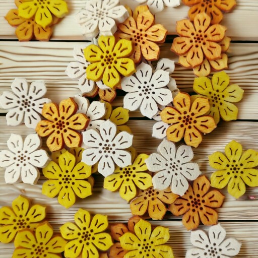 Drevené mini FLOWERS jarný mix farieb 36 ks scrapki