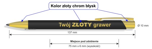 GOLDI soft touch pero v puzdre Vaše GOLD chrómové gravírovanie GZD21