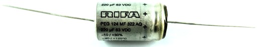 RIFA axiálny elektrolyt 220uF 63V DC 30% 1ks.