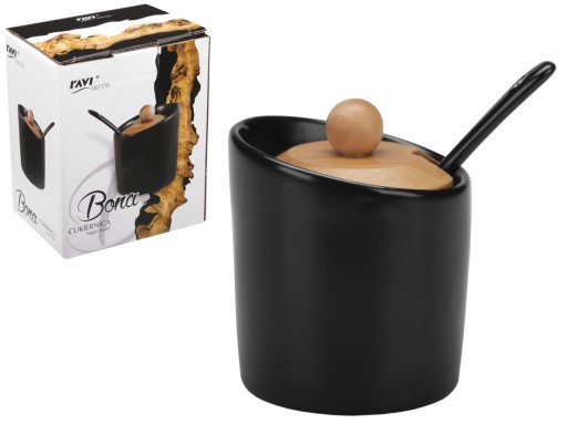 CUKARNÍK PORCELÁNOVÁ MISKA NA CUKOR S LYŽIČKOU 7,5 CM BONA ČIERNA