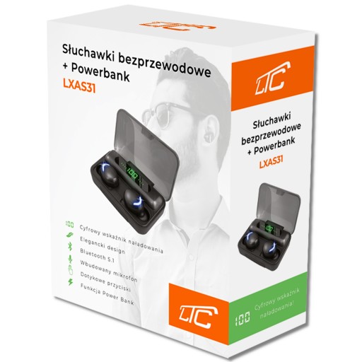 BEZDRÔTOVÉ SLÚCHADLÁ S MIKROFÓNOM BLUETOOTH 5.1 POWERBANK IN-EAR BT