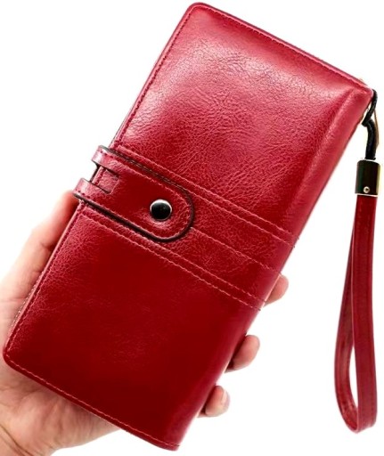 Veľká priestranná kožená peňaženka Red Fashionable Cards elegantný boho remienok
