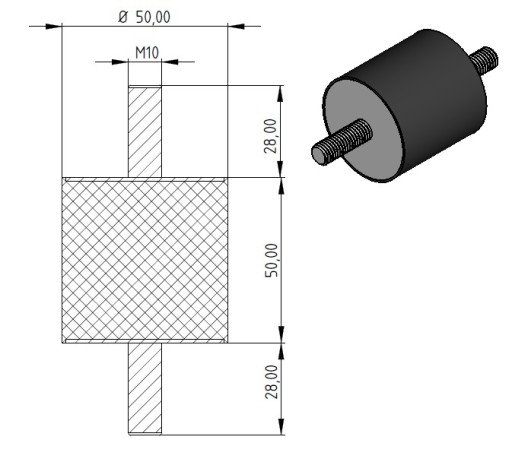 VIBRO IZOLATOR Vankúš 50x50 M10 Tlmič