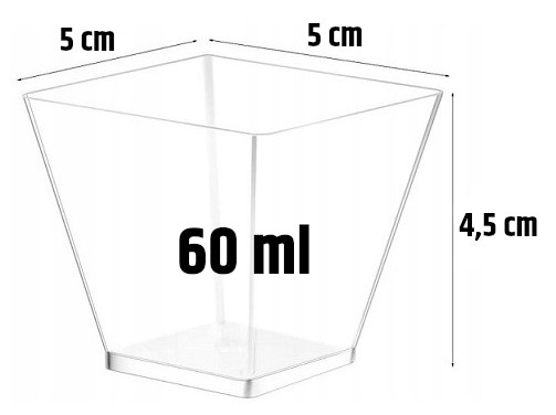 Štvorcové NÁDOBKY NA DEZERTY 60ml 25ks ŠÁLKA NA MINIKOKTEJLY