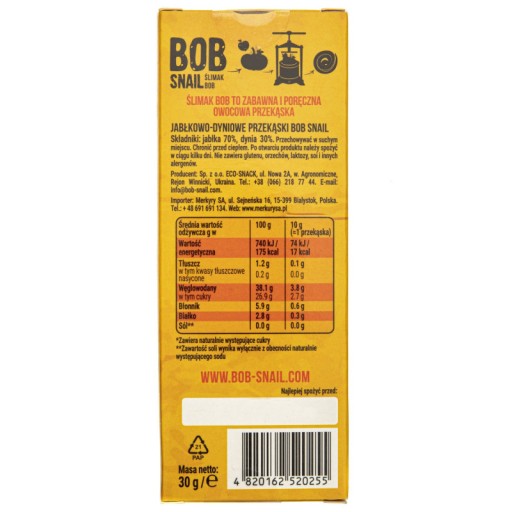Snack Jablko tekvica Bob Slimák bez cukru 30g
