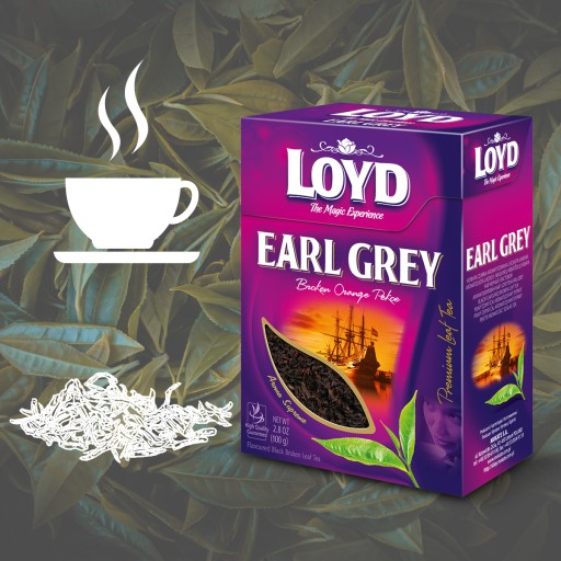 Prémiový čierny čaj Earl Grey kvalitné lístky 100g LOYD