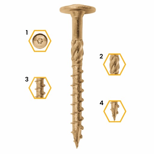 TESÁRSKE SKRUTKY NA DREVO 6x80 TORX TANIERE 100 ks WCT-06080 AZMET