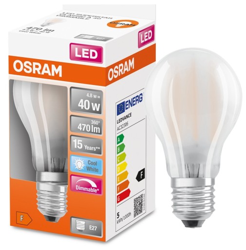 LED žiarovka 4,8W = 40W E27 470lm matná 4000K DIM