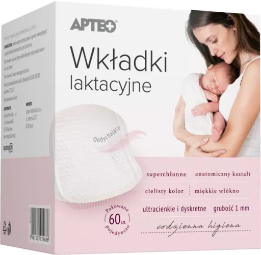 Prsné vložky APTEO, 60 kusov, jednotlivo balené