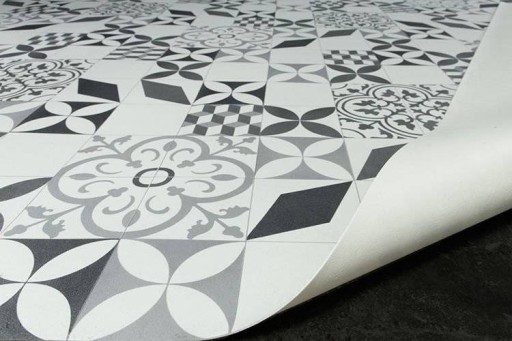 šírka 3 m ŠEDÝ PVC KOBEREC BINGO KOCKY PATCHWORK MOZAIKA BOHO ŠTÝLU