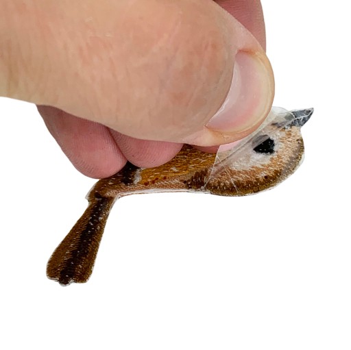 Opätovne použiteľná NÁLEPKA Vyšívaný hnedý vtáčik DIY