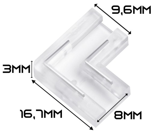 Konektor pre COB LED pásiky 8mm uhlový neónový konektor