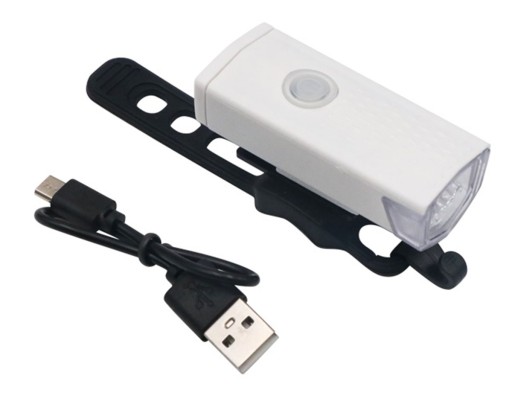 BICYKEL PREDNÉ SVETLO LED USB BATÉRIA S RUKOVOU PREDNÁ BIELA ZD41E