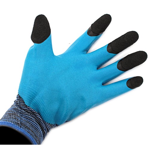 Pracovné rukavice, čierne hrubé latexové prsty. 7