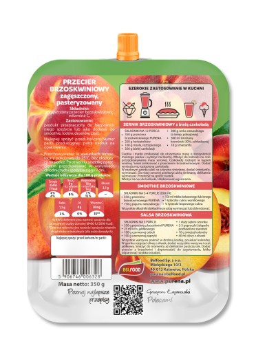 Broskyňové pyré 100% 350 g Purena