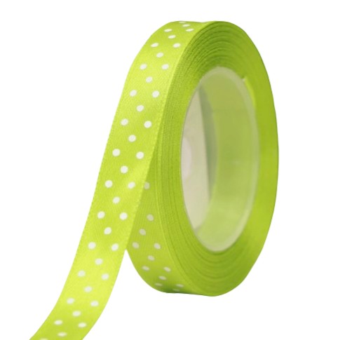 Saténová stuha, zelené bodky, 12mm, 18m
