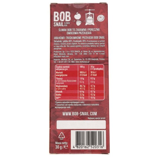 Bob Slimák Snack Jablko Jahoda 30g
