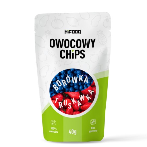 OVOCNÉ CHIPS Čučoriedka - Jahoda 40g HiFOOD ZDRAVÁ SNACK 12m+