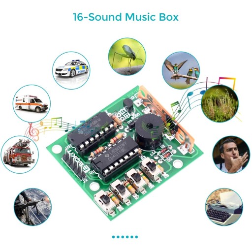 Súprava Electronic Music Box 16, ktorá sa učí spájkovať