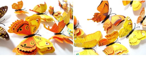 3D Nálepky na stenu Motýle Motýle Double Yellow Decoration Sada 12 ks.