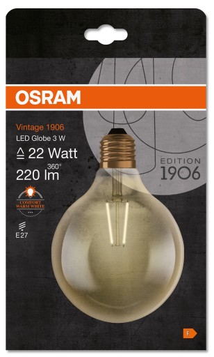OSRAM LED VINTAGE dekoračná guľa 3W = 22W E27 2400K