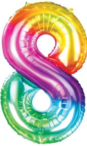 OMBRE fóliový balón číslo 8 narodeninový dúhový XXL