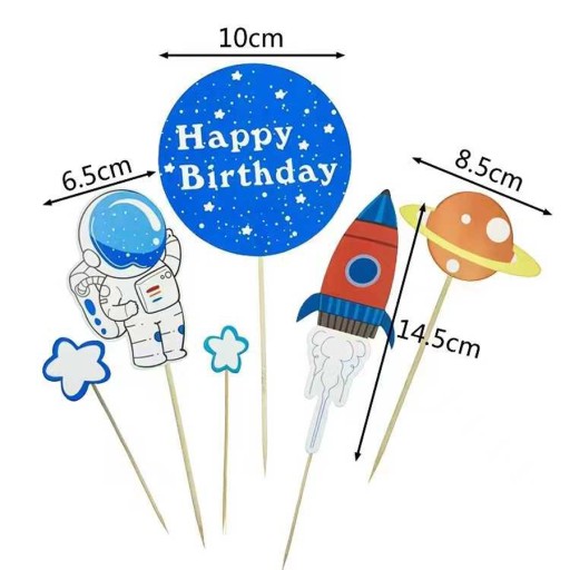 Narodeninový topper KOSMOS raketa HAPPY BIRTHDAY pikery 1-99 ozdoba na tortu