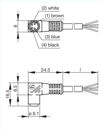 ELWIKA-K 4408 PVC 025 2m pre snímače s M8 4-PIN konektorom, nástrčný
