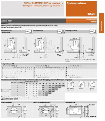 BLUM 70T7550 nábytkový pánt BLUMOTION Clip-T 155° bez pružiny