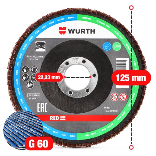 Lamelový kotúč na brúsenie ocele 125x1mm P60 WURTH Strong 1ks