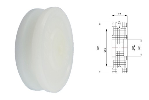Valček bez ložísk, priemer 90mm, priemer 10mm, s priemerom kábla 10mm