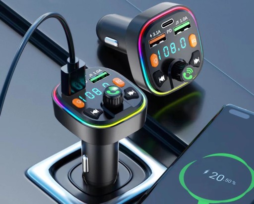 FM VYSIELAČ BLUETOOTH LED RGB MP3 SD BT FAST PD NABÍJAČKA 2xUSB QC 3.0
