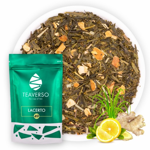 ZELENÝ LISTOVÝ ČAJ SENCHA CITRÓN ZÁZVOR LACERTO TEAVERSO 100G
