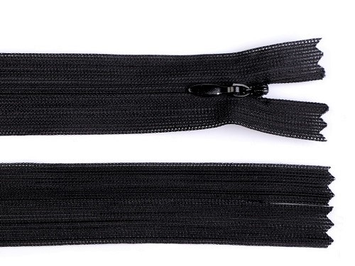 Skrytý špirálový zips 18cm na šaty, sukňu / ČIERNA