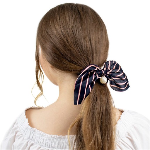 HAIR RUB, SCRUNCHIE pruhovaná šatka, ČIERNA