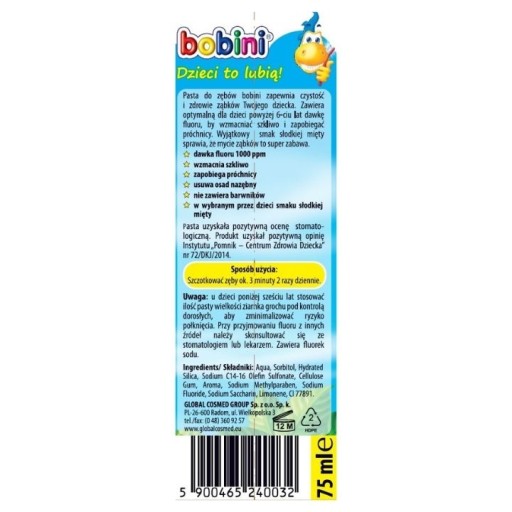 Bobini zubná pasta pre deti 6+ rokov 3x75ml