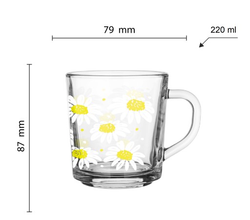 SZYMEK HRNČEK 220ML DAISIES SKLO SKLO NA KÁVU, ČAJ, ŠŤAVU